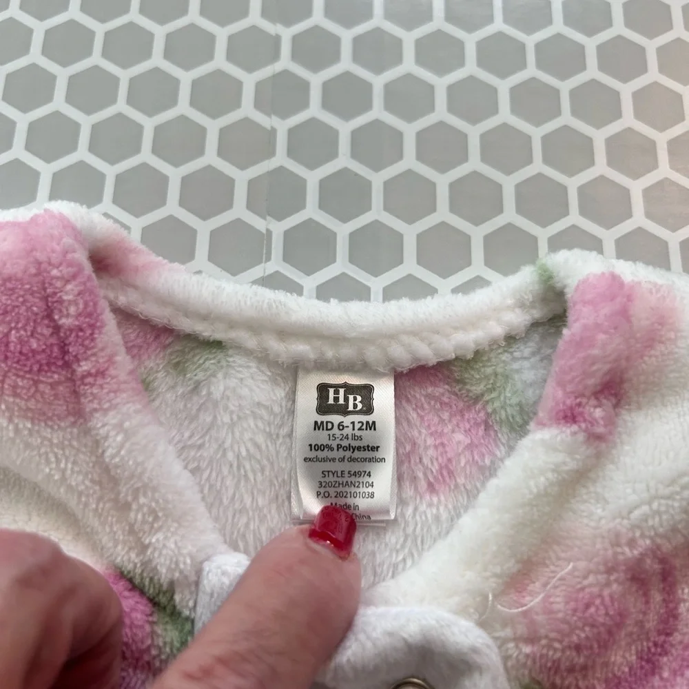 H B Rose Full Zip Fleece Sleep Sack - Pink Rose Print Size 6-12M